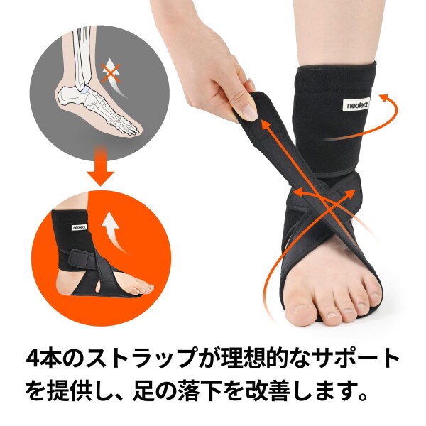 Neofect下垂足サポーター 装具 ドロップフットブレース 通気性ネオプレン 調整可能な足首ブレース ブラック左 (LEFT)_3