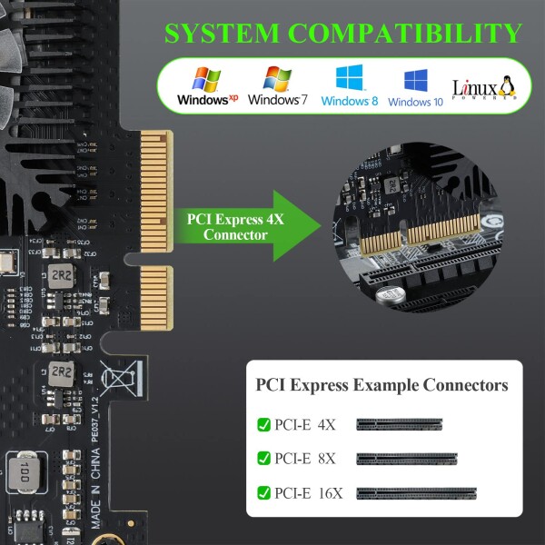 PCIE 4X SATA 20ポートカード、Windows XP/Server 2003/Vista/7/8/10/Linux用20 SATAケーブル非レイ延長SATA 3.0コントローラカードへの6 Gbit/s PCI Express (ASM1064 + ASM1812)_4