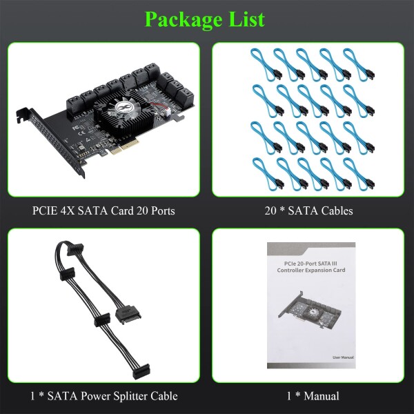 PCIE 4X SATA 20ポートカード、Windows XP/Server 2003/Vista/7/8/10/Linux用20 SATAケーブル非レイ延長SATA 3.0コントローラカードへの6 Gbit/s PCI Express (ASM1064 + ASM1812)_6