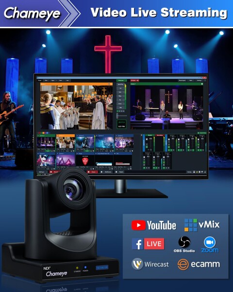Chameye NDI HX3 PTZ カメラ 20x光学ズーム AI搭載 自動追跡 FHD1080P60 PoE機能 USB3.0/HDMI/3G-SDI/NDI出力 IPカメラ 広角 リモコン操作 会議 ライブ配信 講義室 病院 教会に対応 Youtube Facebook Twitch 天井＆_4