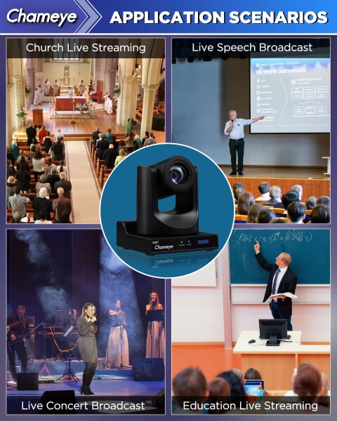 Chameye NDI HX3 PTZ カメラ 20x光学ズーム AI搭載 自動追跡 FHD1080P60 PoE機能 USB3.0/HDMI/3G-SDI/NDI出力 IPカメラ 広角 リモコン操作 会議 ライブ配信 講義室 病院 教会に対応 Youtube Facebook Twitch 天井＆_7