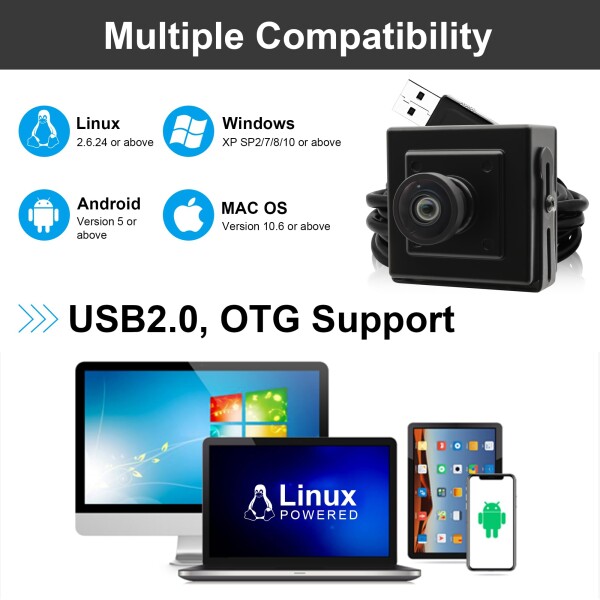 コンピュータのための高速 USB のカメラ、1080P/60fps、720P/120fps、360P/260fps の M12 レンズ 120 度の広角、Windows、Linux、アンドロイド、MacOS のためのマシン ビジョンの産業 Lighturn のカメラ_6