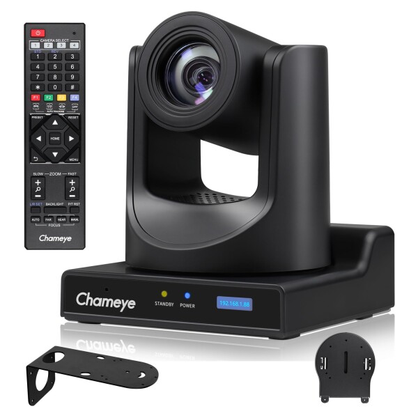 Chameye PTZ カメラ 30x光学ズーム AI搭載 自動追跡 FHD1080P60 PoE機能 USB3.0/HDMI/3G-SDI出力 IPカメラ 広角 リモコン操作 会議 ライブ配信 講義室 病院 教会に対応 Youtube Facebook Twitch 天井＆壁掛けス