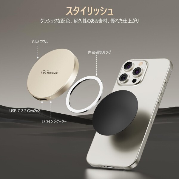 GiGimundo GQ20 2TB 外付けSSD磁気 マグネット付き 最大20Gbps高速2000 MB/s、丸型デザイン、高速ファイル転送、Type-Cスマートフォン、タブレット、ノートPC （Windows、Mac、Android対応）動画編集 写_3