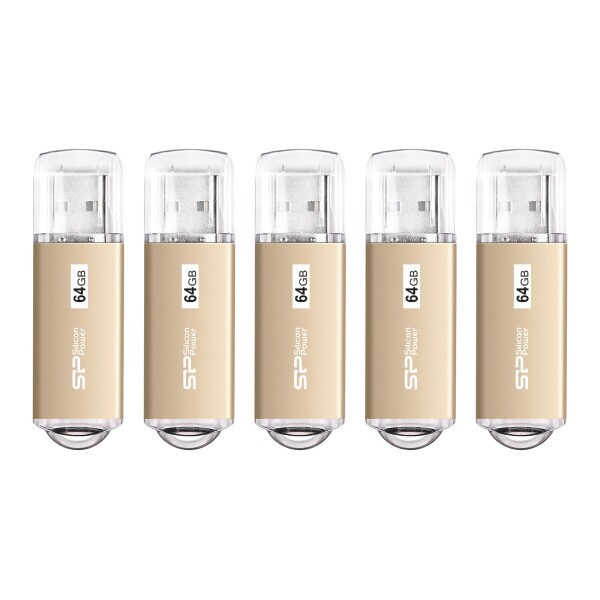 Silicon Power シリコンパワー 5パック 64GB USB 3.0/3.1 Gen1 USBフラッシュドライブ Blaze B02 (シャンパンゴールド)