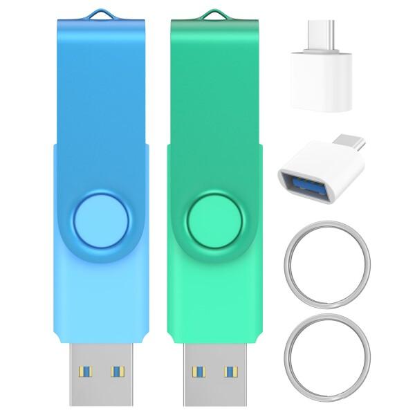 USBメモリ 128GB 2個セット Wooolken USB3.0 超高速 データ転送 360度回転式設計 ?Type-C変換アダプタとーキーホルダー付き フラッシュドライブ(2色)