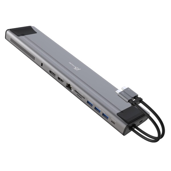 j5create USB-C 12-in-1 Dual Display デュアル4K60ドッキングステーション、内蔵M.2 SSDスロット、HDMI、DisplayPort、10Gbps USB-A、PD 100W、イーサネット、SD/TF For MacBook M1-M4 Pro/Max Surface Pro 9/10/11 対応 (JCD552)