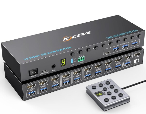 【美品】AIMOS 8ポートUSB切替器＋ HDMIケーブル8本セット AIMOS HDMI KVM 切替器 4K@60Hz 10入力1出力 USB 3.0 EDID保持 音声