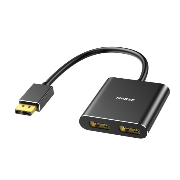 Maqze DisplayPort スプリッター 分配器 4K@60Hz 1入力2出力 DisplayPort to デュアル Displayport ハブ DP1.4対応 デュアルモニター拡張＆ミラーモード対応 USB給電式 Windows専用