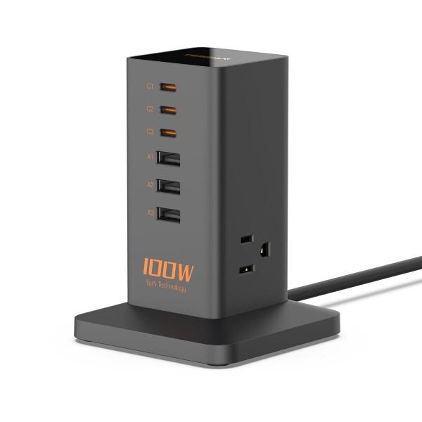 usb充電器 type-c 電源タップ タワー 100W 延長コード 2m PD スマホ急速充電器 usb コンセント usb c付き 6ポート3AC差込口 GaN採用 MacBook iPhone Galaxy Android など機器対応