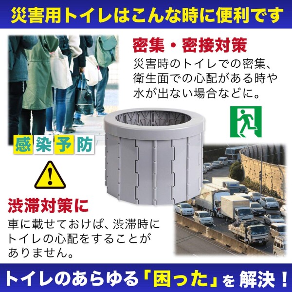 折り畳みトイレ 非常用 持ち運びトイレ 収納袋付き 災害用 携帯トイレ 洗える 簡易トイレ 防災グッズ 排泄処理袋 凝固剤 12セット付 (グレー/スタンダード)