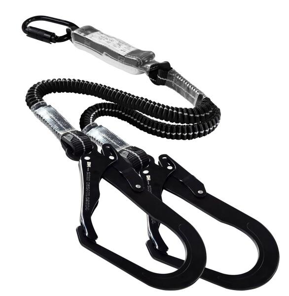 (DH PROTECTION)  軽量 伸縮ランヤード ダブル 2丁掛け 1種 100kg以下 フルハーネス用 蛇腹ランヤード 墜落制止用器具 安全帯 2丁スチールフック 自動ロックカラビナ