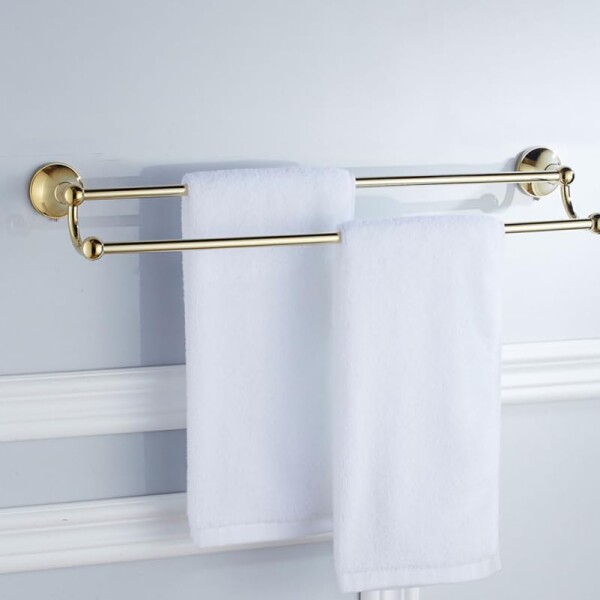 DECHOUS 真鍮製ダブルバータオル掛け 21.7インチ 壁掛け式 タオルホルダー キッチン浴室洗面所用 ゴールド 多機能収納ラック 設計