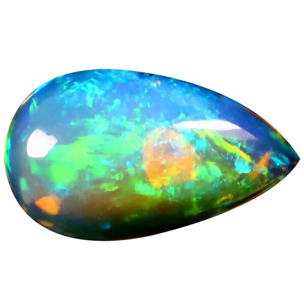 レインボーオパール ルースストーン 1.77 ct PEAR CABOCHON (14 x 8 mm) ETHIOPIAN 360 DEGREE FLASHING RAINBOW OPAL NATURAL LOOSE GEMSTONE
