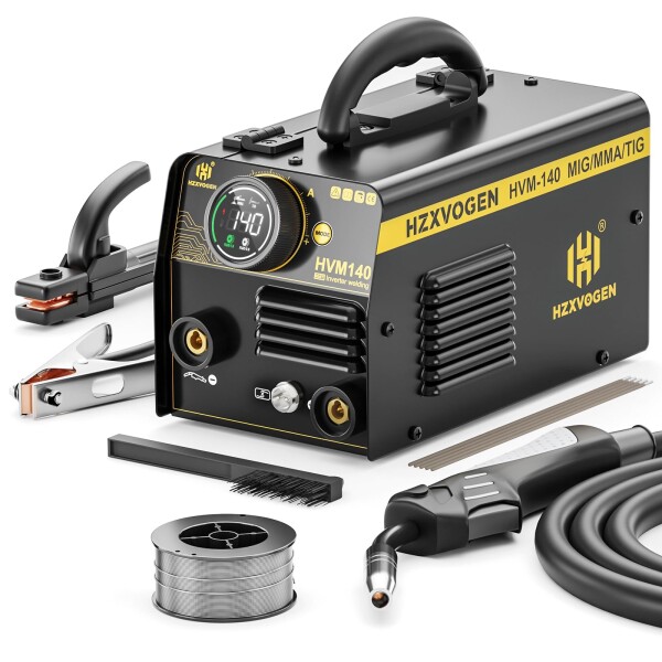 H HZXVOGEN 溶接機 半自動溶接機 最大出力140A 100V/200V兼用 1台3役 電気溶接機 ノンガスMIG?被覆アーク?LIFT TIGに対応 液晶表示 インバーター搭載 小型 軽量 簡単な修理 車両整備 家庭修理に最
