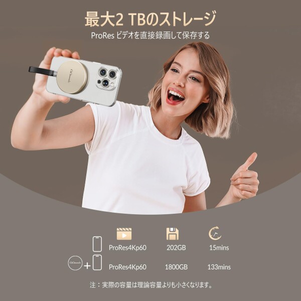 GiGimundo GQ20 1TB 外付けSSD磁気 マグネット付き 最大20Gbps高速2000 MB/s、丸型デザイン、高速ファイル転送、Type-Cスマートフォン、タブレット、ノートPC （Windows、Mac、Android対応）動画編集 写_4