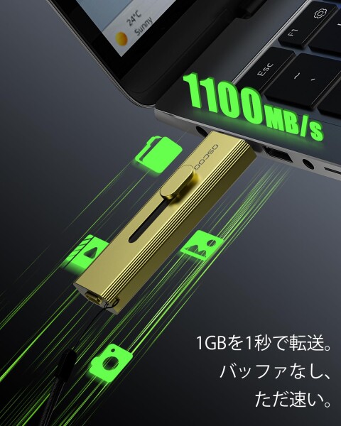 OSCOO 1TB 外付けSSD タイプC ? 最大1000MB/s、の4K 60fps ProResに対応｜USB 3.2 Gen2 USBメモリ小型、スライド式コネクタ デュアルUSB-C &amp; USB-Aポート｜ポータブルSSDスライド式コネクタ｜iPhone 15/16/17、_1