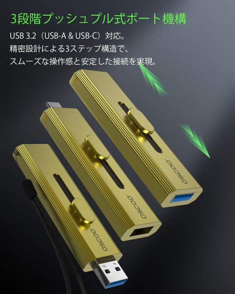 OSCOO 1TB 外付けSSD タイプC ? 最大1000MB/s、の4K 60fps ProResに対応｜USB 3.2 Gen2 USBメモリ小型、スライド式コネクタ デュアルUSB-C &amp; USB-Aポート｜ポータブルSSDスライド式コネクタ｜iPhone 15/16/17、_4
