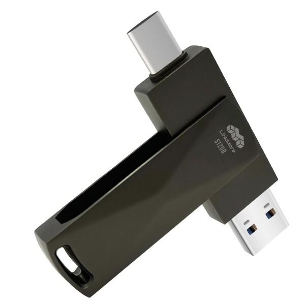 LinkMore 512GB ポータブルSSD USB-A/Type-C 両対応 360度回転式 USB3.2 Gen1 SSD外付け