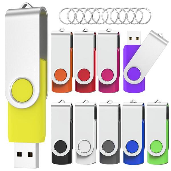 USBメモリ 16GB 10個セットWooolken USB2.0 高速 データ転送 360度回転式設計 ?サムドライブ キーチェーン付き メモリスティック USB ドライブ ペンドライブ PC ノートパソコン用