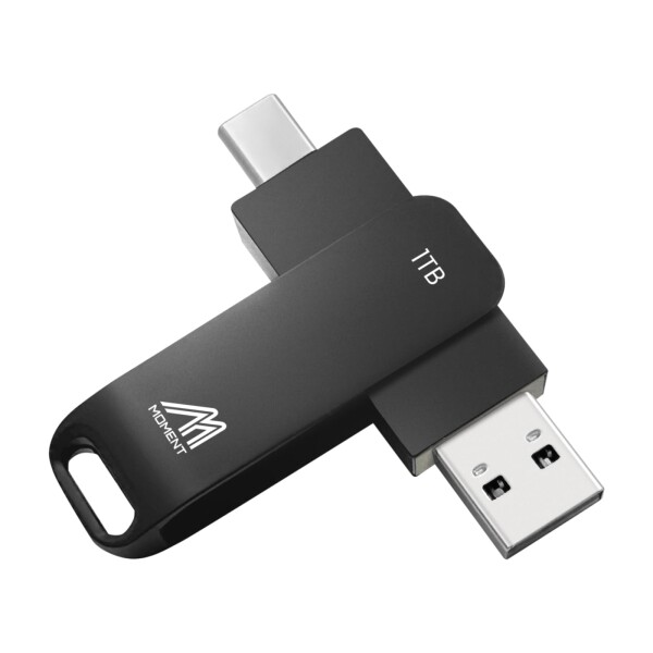 MMOMENT 1TB ポータブルSSD USB-A/Type-C 両対応 360度回転式 USB3.2 Gen1 SSD外付け