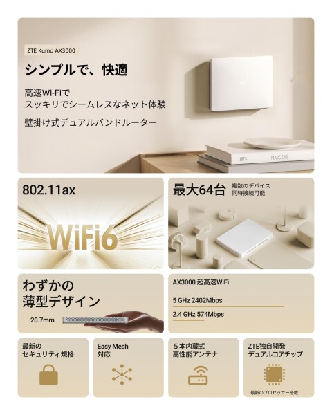 ZTE WiFiルーター無線 LAN Wi-Fi 6 高速 EasyMesh メッシュ対応