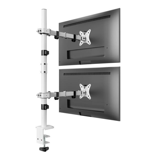 WORLDLIFT モニターアーム 縦 上下 2画面 デュアル ロングポール 水平可動 クランプ式 32インチ対応 耐荷重8KG 白 ホワイト