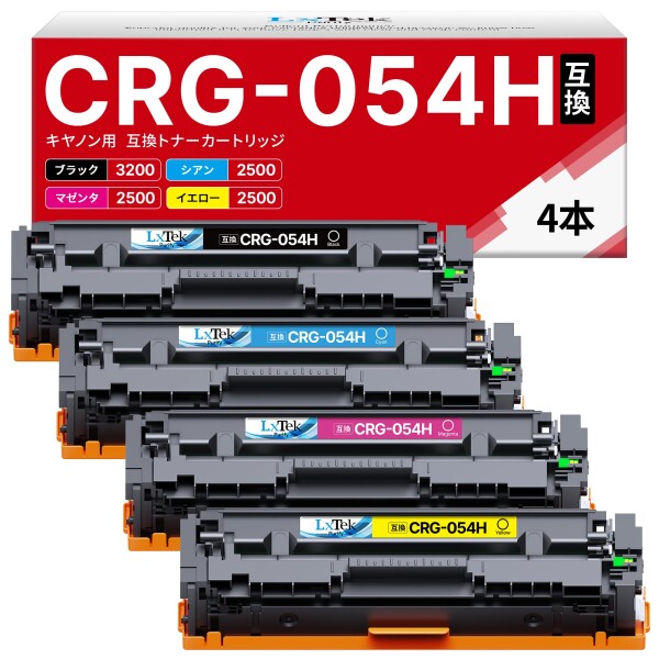 LxTek Purify CRG-054H 互換トナーカートリッジ キヤノン(Canon)用 054H 4色セット ( 054hblk / 054hcyn / 054hmag / 054hyel ) 対応型番: MF644Cdw MF642Cdw LBP622C LBP621C 大容量/説明書付/残量表示/個包装