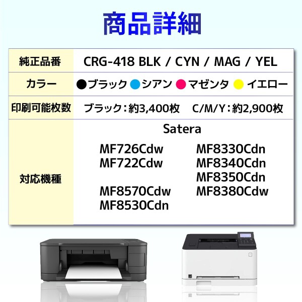 キャノン Canon CRG-418 ３色セット 互換トナーカートリッジ_1