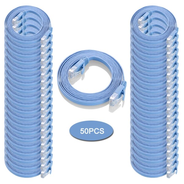 フラットケーブル LANケーブル 3m UTP Cat6 ストレート 3m*50本 ブルー「１つパッケージ50本が含まれています」_1