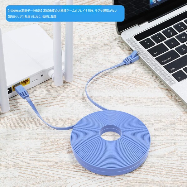 フラットケーブル LANケーブル 3m UTP Cat6 ストレート 3m*50本 ブルー「１つパッケージ50本が含まれています」_5