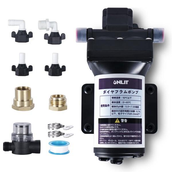 Onlit ダイヤフラムポンプ 全自動ブースターポンプ 12V 20.8L/min 圧力スイッチ調整範囲：17.5-69.5PSI デフォルト停止圧：70PSI（調整可能） キッチン バスルーム 家庭用 キャラバン RV ボート ガ