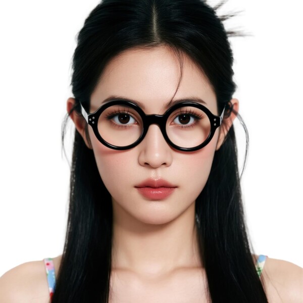 (OCCI CHIARI) 女性用 ブルーライトカットメガネ 丸型フレーム パソコン スマホ 読書用 目のかすみ防止 高遮光率 軽量設計 仕事