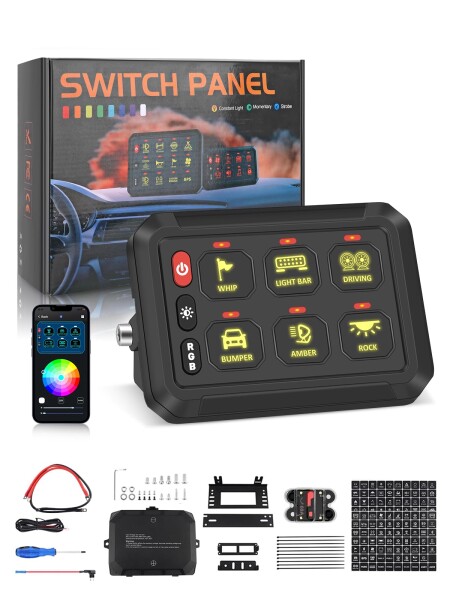 NORTHYUN 6ギャング スイッチパネル モバイルAPP制御 bluetooth RGBバックライト 調光可能 LED 電源一括管理 防水 回路制御 リレーシステムボックス SUV キャラバン トラック ATV UTV ピックアップ