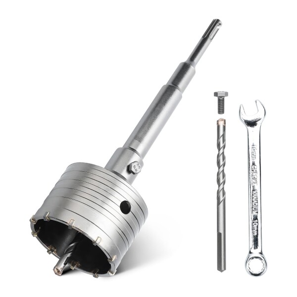 90mm コンクリートドリルビット(XL合金歯) 220mm SDS プラスシャンク+5個防塵袋付き 高強度タングステン合金歯 コアドリル セメント 石 壁 フォームブリック用