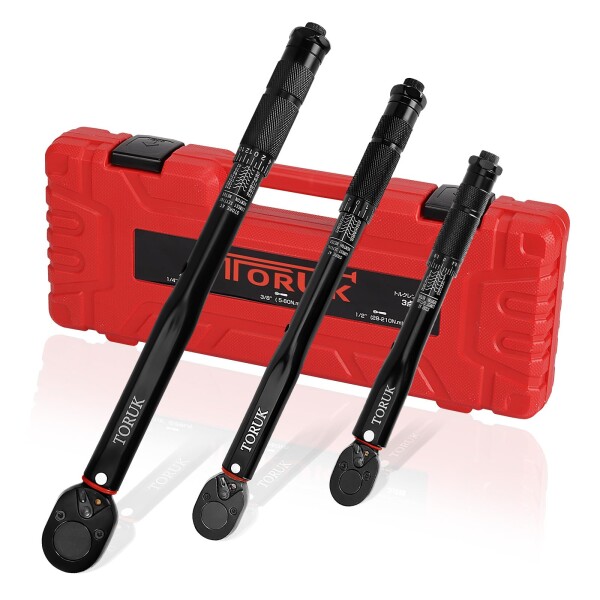 トルクレンチ セットプレセット型 3点組 1/2 28-210N.m 1/4 2-24N.m 3/8 5-60N.m 自動車用、タイヤ交換、オートバイ、機械の整備 作業工具 収納ケース付き 校正証明書・日本語取扱説明書付