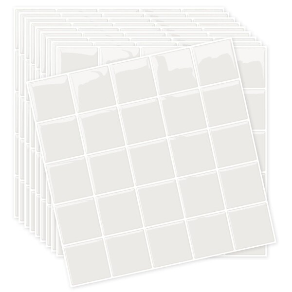 MORCART タイルシール 防水 耐熱 キッチン 洗面所 トイレ DIY 家具やアイテムの装飾 タイルシート 壁紙シール 3D リメイクシート (25x25cm, 20枚, スクエア・アイボリーホワイト)