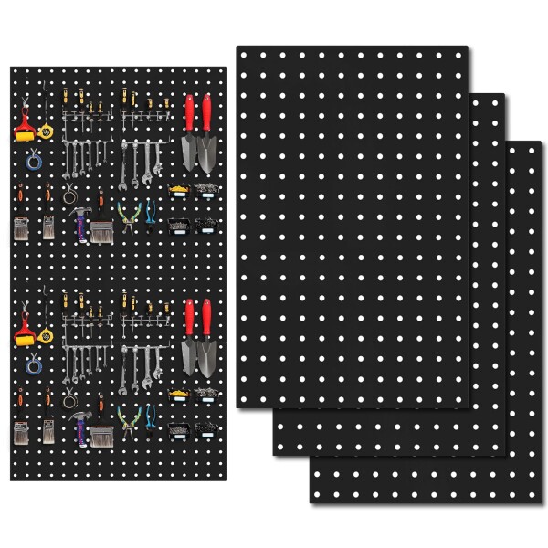 ペグボード 有孔ボード 300*400mm 穴ピッチ:25mm 穴径7ｍｍ 壁用ペグボード マグネットボード 磁石対応 工具収納 DIY 飾りつけ キッチン オフィス 洗面所（ブラック，3枚）