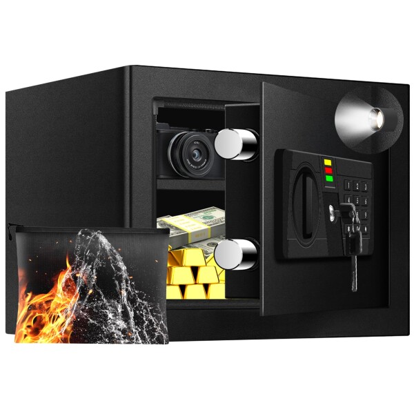 AltiKeep 金庫小型 家庭用 25L テンキー式 電子金庫 耐火書類バッグ付属 現金/宝石/貴重品 警報アラーム付き 壁に固定可能 仕切り板付き 25 x 25 x 35cm