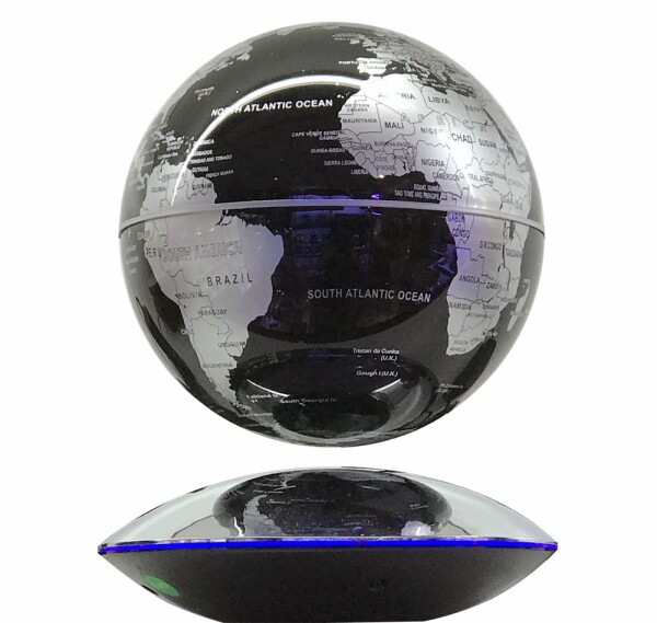 地球儀 磁気浮上地球儀 フローティンググローブ インテリア地球儀 地球儀直径14cm 磁気浮上し回転し続ける地球儀 100V電源 インテリア地球儀 ディスプレーに （地球儀：シルバー＆ブラ