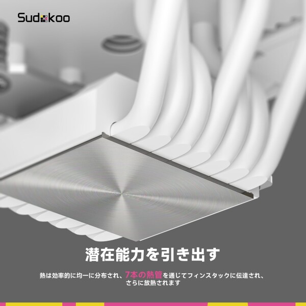 Sudokoo SK700V ホワイト AM5 CPUクーラー：7ヒートパイプ CPUエアクーラー（デジタル表示付き）AM5専用 - シングルタワーPC冷却 120mm FDB PWM静音ファン＆Lレールロックマウント_7