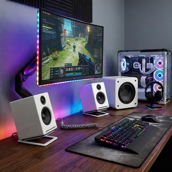 Audioengine A2+ Next Gen ホームミュージックシステム with Bluetooth aptX-HD、PCスピーカー for 音楽愛好家、ゲーマー (ハイグロスホワイト)_3