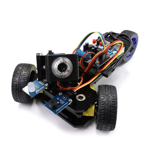 Freenove Raspberry Pi 5 / 4B / 3B+ / 3B / 3A+ 用 Three-Wheeled Smart Car Kit、ビデオモード、レーダーモード、アプリ制御、超音波距離センサー、カメラ、サーボ（Raspberry Piは含まれません）
