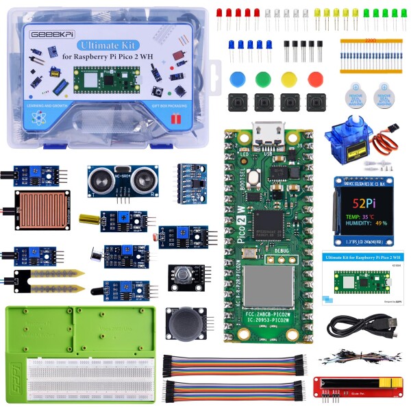 GeeekPi Ultimate Starter Kit for Pico 2W（付属）、デュアルArm Cortex-M33およびデュアルHazard3 RISC-Vマイクロコントローラ、詳細なチュートリアル、複数の記事とプロジェクト、Python C