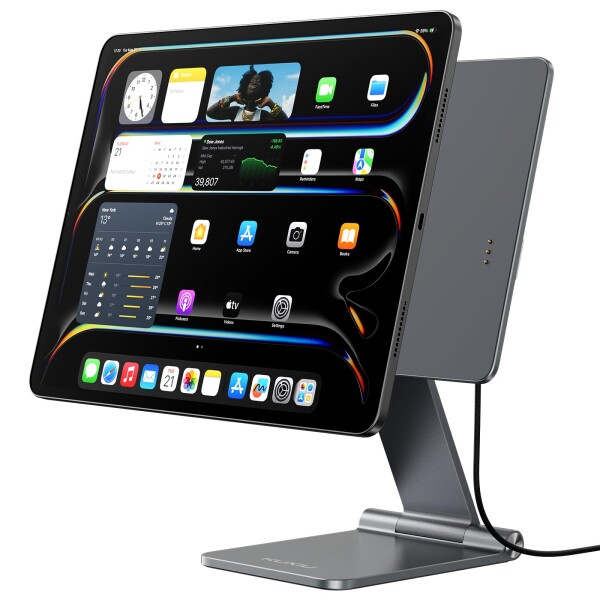 KU XIU X33 PRO MAX 2024年革新モデル iPad Pro 13インチ（M5/M4）対応 マグネット式アルミスタンド 折りたたみ式 ワイヤレス充電一体型 安定アームホルダー 高さ・角度・回転調整対応 絵描き・充