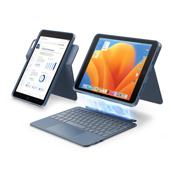 HOU Combo キーボードケース for iPad 第9世代 (10.2インチ, 2021年) &amp; 第8世代 (2020年) &amp; 第7世代 (2019年) マルチタッチトラックパッド搭載, 7色バックライト, 薄型軽量, 回転・着脱可能, 縦向き/横向
