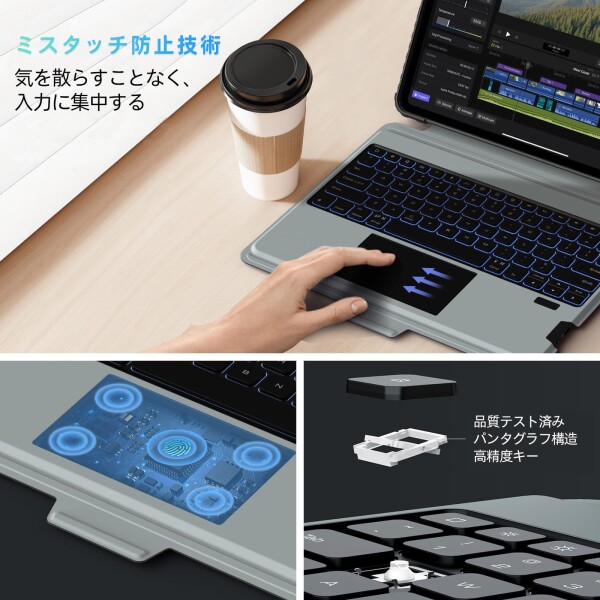 Nillkin キーボード付きケース ipad A16(第11世代)/第10世代 11/10.9インチ対応着脱式 マジックキーボード bluetooth トラックパッド搭載 7色バックライト付き 15°〜180°多角度調整 TPUバックプレー_4