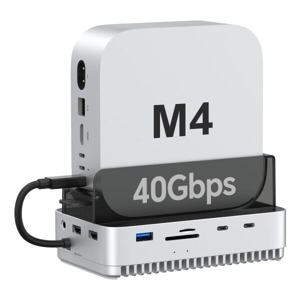 Qwiizlab Mac mini M4/M4 Pro スタンドハブ 40Gbps NVMe SSDエンクロージャ付き ドッキングステーション USB-A 10Gbps TF/SD 4.0カードリーダー 312MB/秒 USB-A 2.0 M.2 PCIe最大8TBに対応