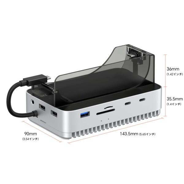 Qwiizlab Mac mini M4/M4 Pro スタンドハブ 40Gbps NVMe SSDエンクロージャ付き ドッキングステーション USB-A 10Gbps TF/SD 4.0カードリーダー 312MB/秒 USB-A 2.0 M.2 PCIe最大8TBに対応