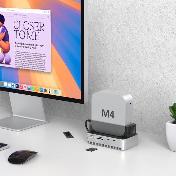 Qwiizlab Mac mini M4/M4 Pro スタンドハブ 40Gbps NVMe SSDエンクロージャ付き ドッキングステーション USB-A 10Gbps TF/SD 4.0カードリーダー 312MB/秒 USB-A 2.0 M.2 PCIe最大8TBに対応